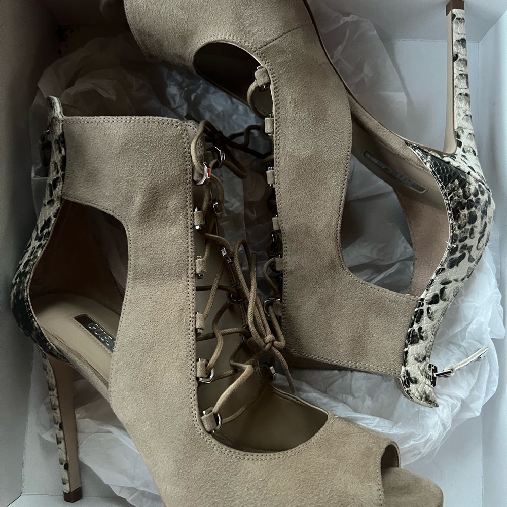 Beige and Snake Print Heels